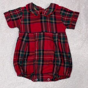 Classic whimsy Portland Plaid Red Collared Bubble boys 6m